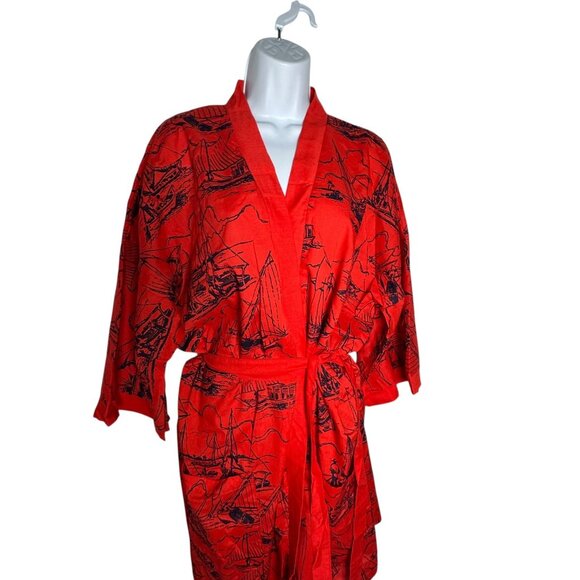 Vintage 60's Hand Printed Original Bahamas Souvenir kimono robe size XL - Picture 3 of 4